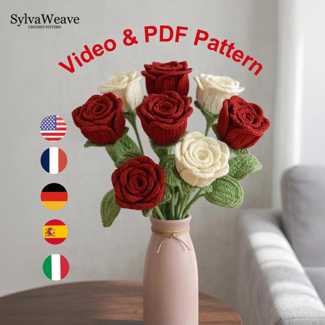 Rose Crochet Pattern Rose Bouquet Pattern Crochet Flower Bouquet Pattern Wedding Bouquet Valentines Gift Flower