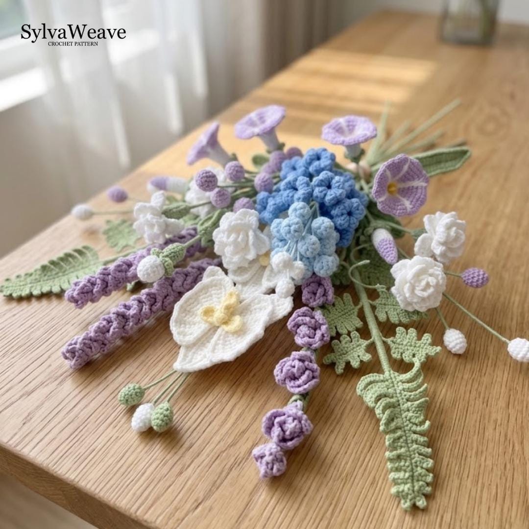 8-in-1 Crochet Flower Bouquet Bundle Pattern PDF with Video, Delphinium, Moth Orchid, lavender, Amigurumi flower, Wedding Flower, Valentine