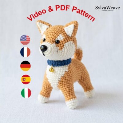 Crochet Dog Pattern, Animal Amigurumi PDF & Video Tutorial, 5 languages, Shiba Inu