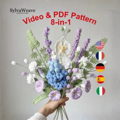 8-in-1 Crochet Flower Bouquet Bundle Pattern PDF with Video, Delphinium, Moth Orchid, lavender, Amigurumi flower, Wedding Flower, Valentine