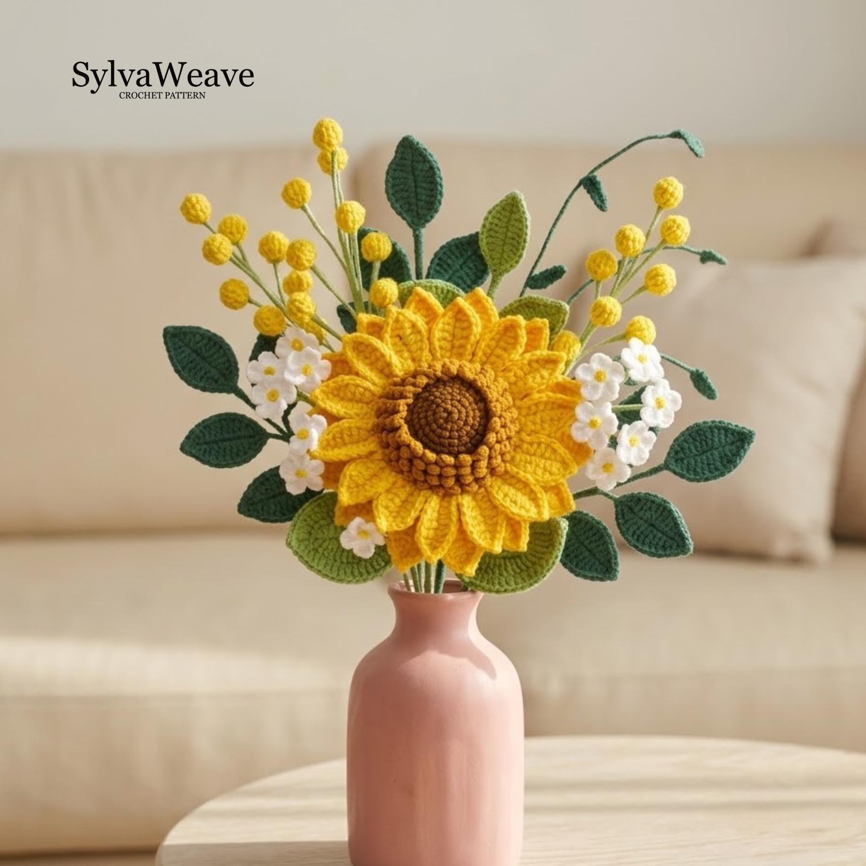 Crochet Sunflower Bouquet Pattern, Beginner Friendly PDF with Video Tutorial (Multi-Language) | Sunflower Daisy, wedding Graduation Gift