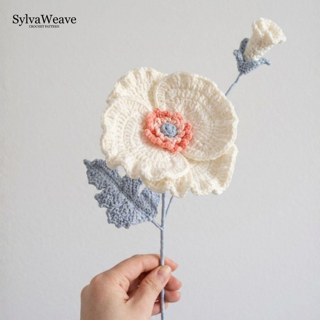 Corn Poppy Crochet Flower Pattern PDF with Video Tutorial, Romantic Bouquet DIY Gift