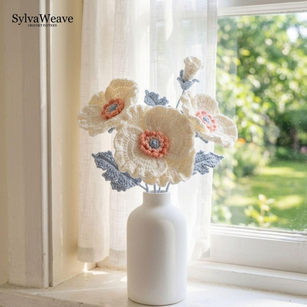 Corn Poppy Crochet Flower Pattern PDF with Video Tutorial, Romantic Bouquet DIY Gift