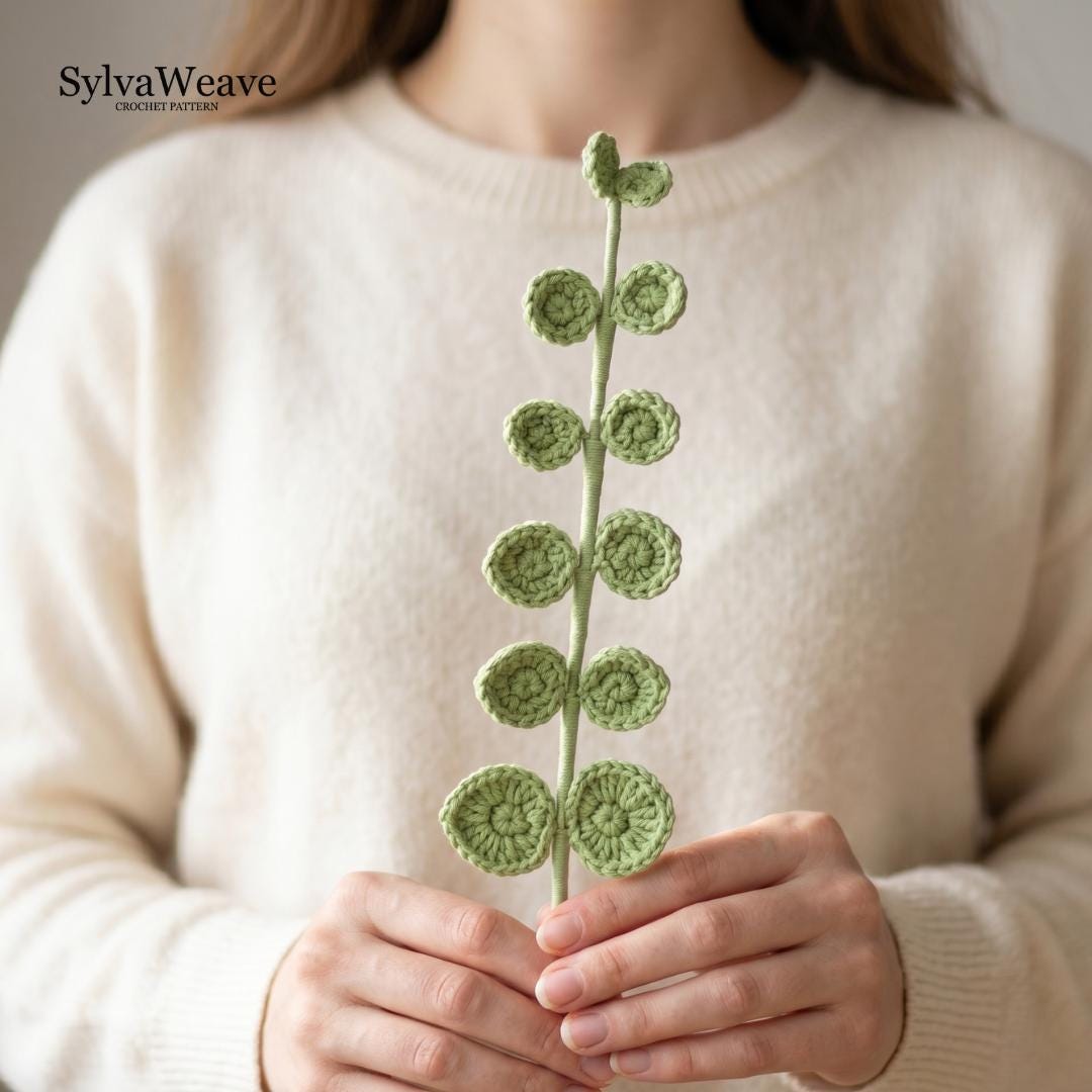 Eucalyptus Leaf Crochet Pattern PDF with Video Tutorial, Beginner DIY, Greenery Decor