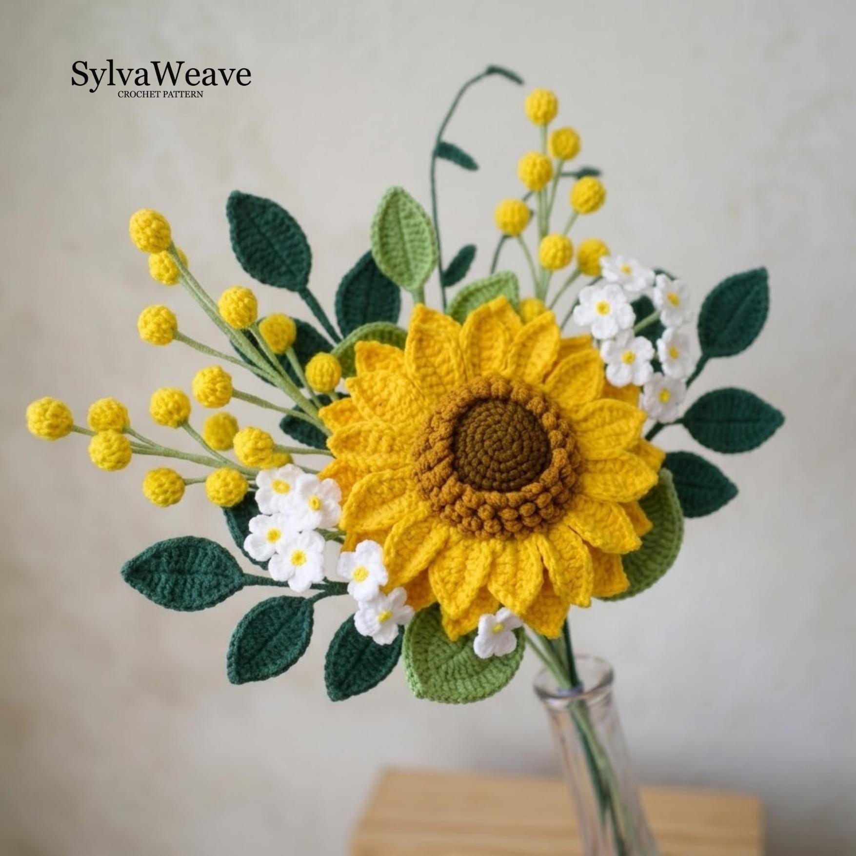 Crochet Sunflower Bouquet Pattern, Beginner Friendly PDF with Video Tutorial (Multi-Language) | Sunflower Daisy, wedding Graduation Gift