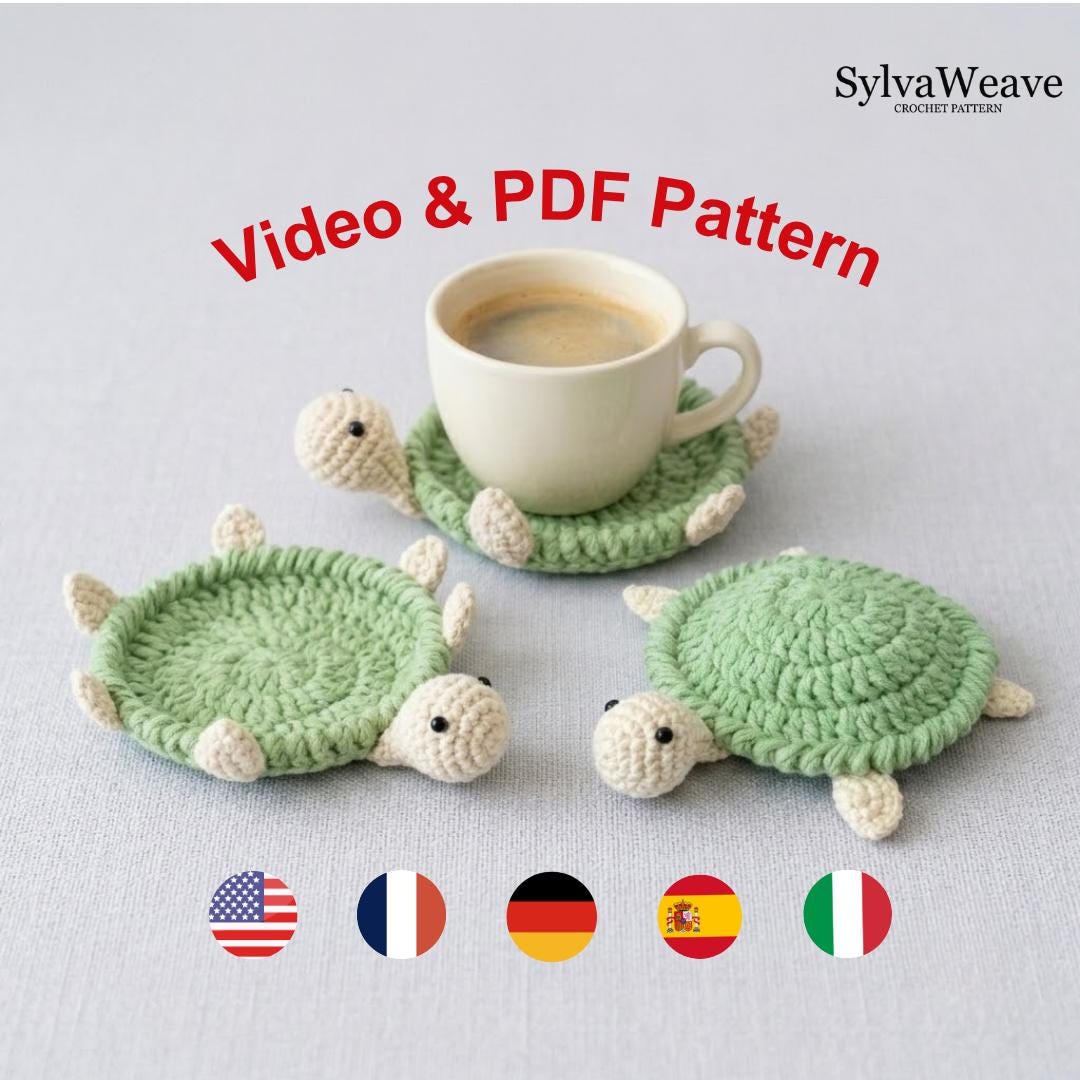 Turtle coaster Crochet Patterns, Crochet Coasters Pattern, Turtle Coaster Amigurumi (PDF & Video Pattern)