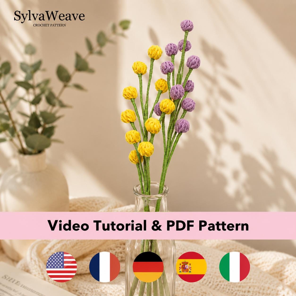 Crochet Flower Pattern PDF, Realistic Flower Bouquet Tutorial, Easy Summer Crochet Flowers, DIY Gift,Handcrafted Crochet Flower,gift for her