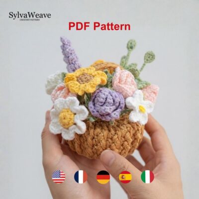 Flower Basket Crochet PDF pattern, Handmade Flower Arrangement, Thank You Gift, Car hanging accessories, Crochet Key Chain, Home Decoration