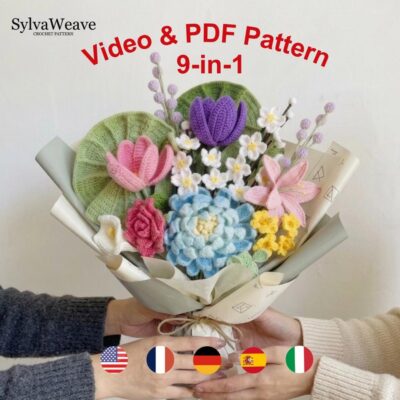 Crochet Flower Bouquet Bundle Pattern PDF with Video, Dahlia, Rose, Lily, Cherry Blossom, Amigurumi flower, Wedding Bouquet, Valentine