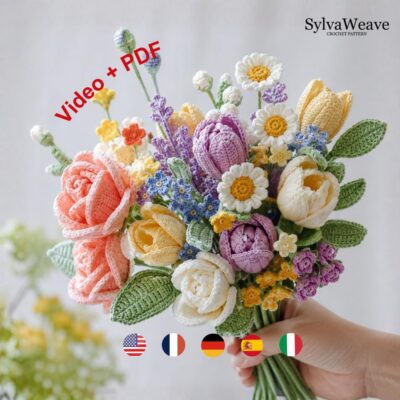 Crochet Flower Bouquet Bundle Pattern PDF with Video, Rose,Tulip, Daisy,Freesia, Amigurumi flower, Wedding Flower, Valentine, 9 types Floral