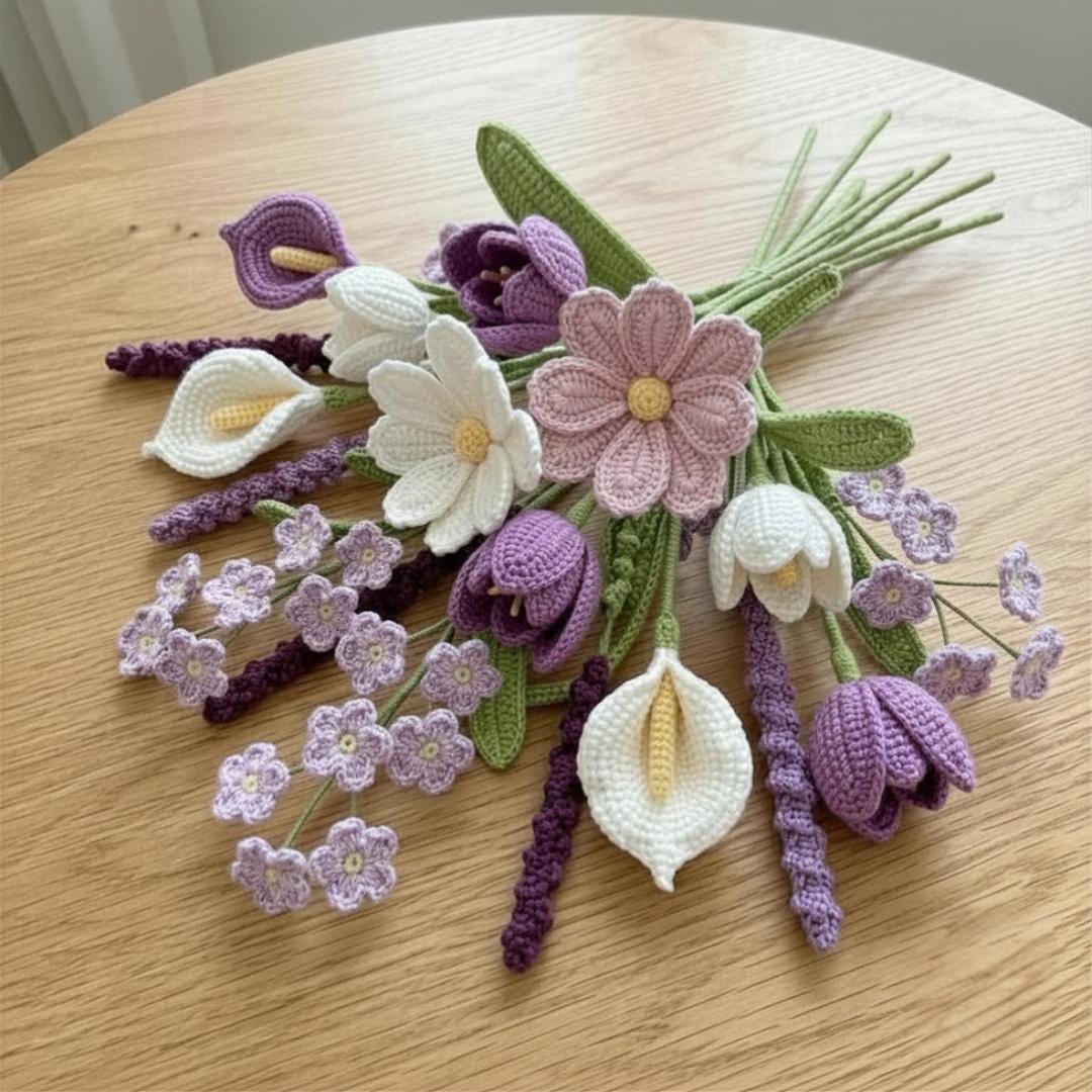 Crochet Flower Bouquet Bundle Pattern PDF and Video, Lavender, Tulip, Calla Lily, Amigurumi flower, Wedding Flower, Valentine, 5 types