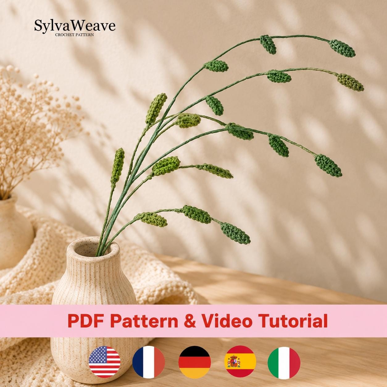 Beginner Crochet Oat Grass Pattern (PDF + Video Tutorial)