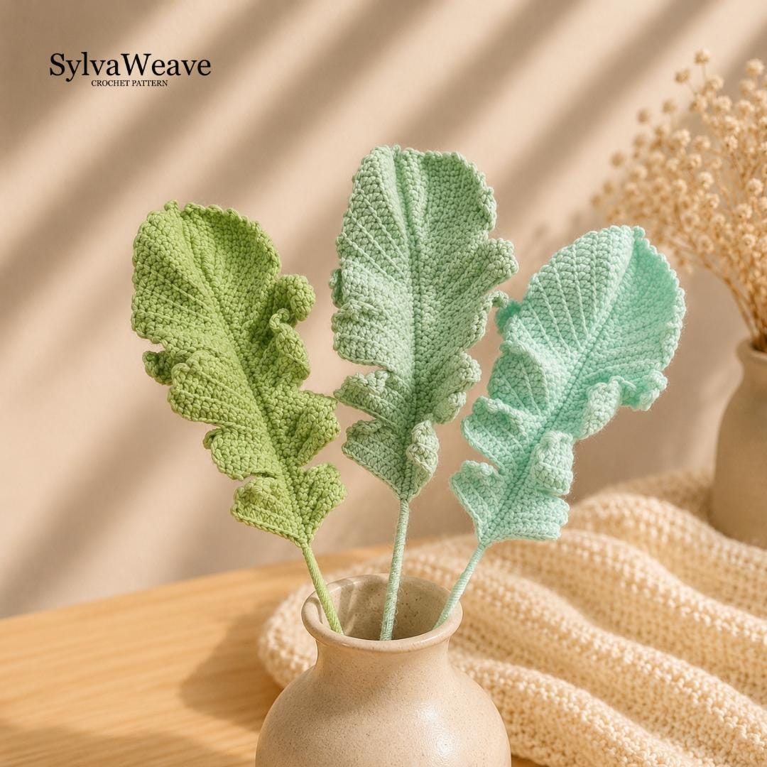 Leaf Crochet Pattern PDF with Video Tutorial, Beginner DIY Greenery Decor, Feather
