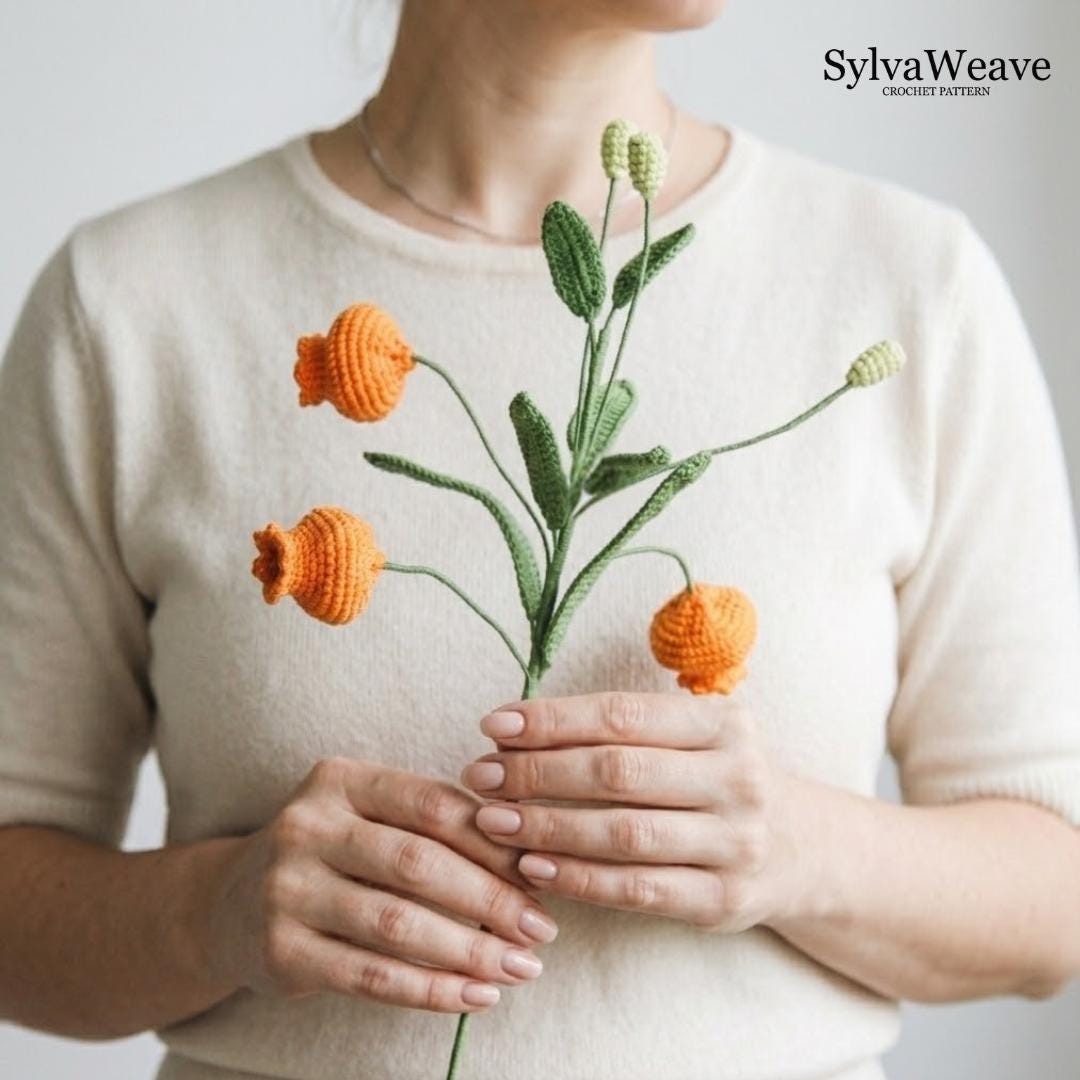 Crochet Flower Pattern PDF| Orange Bell Flower Crochet Pattern| Flower Bouquet| Crochet Floral Decor| Amigurumi Flower | DIY Crochet Pattern