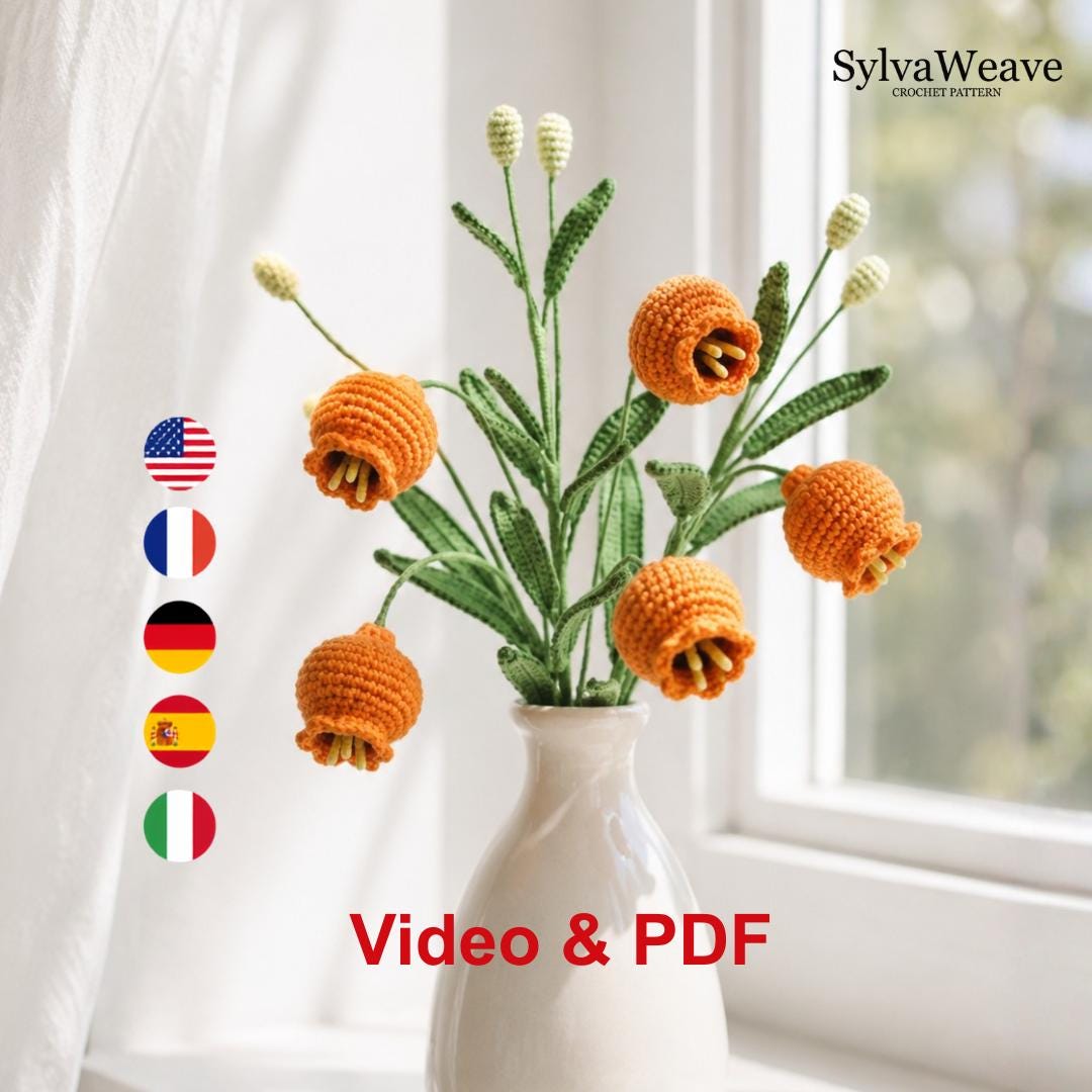 Crochet Flower Pattern PDF| Orange Bell Flower Crochet Pattern| Flower Bouquet| Crochet Floral Decor| Amigurumi Flower | DIY Crochet Pattern