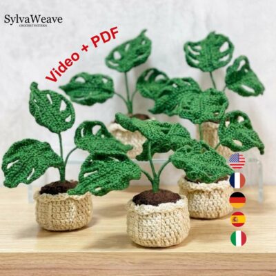 Monstera Leaf Crochet Pattern PDF & Video Tutorial, Beginner Plant Pot, House Warming, Table decoration, Gift for her