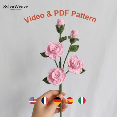 Crochet Rose Pattern PDF & Video, Hot Pink Rose Crochet Pattern, Flower Bouquet Tutorial, DIY Pink Floral Gift, Digital Download