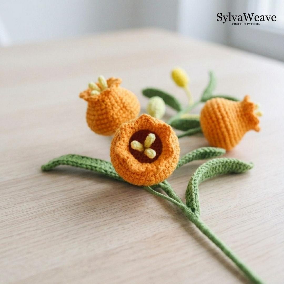 Crochet Flower Pattern PDF| Orange Bell Flower Crochet Pattern| Flower Bouquet| Crochet Floral Decor| Amigurumi Flower | DIY Crochet Pattern