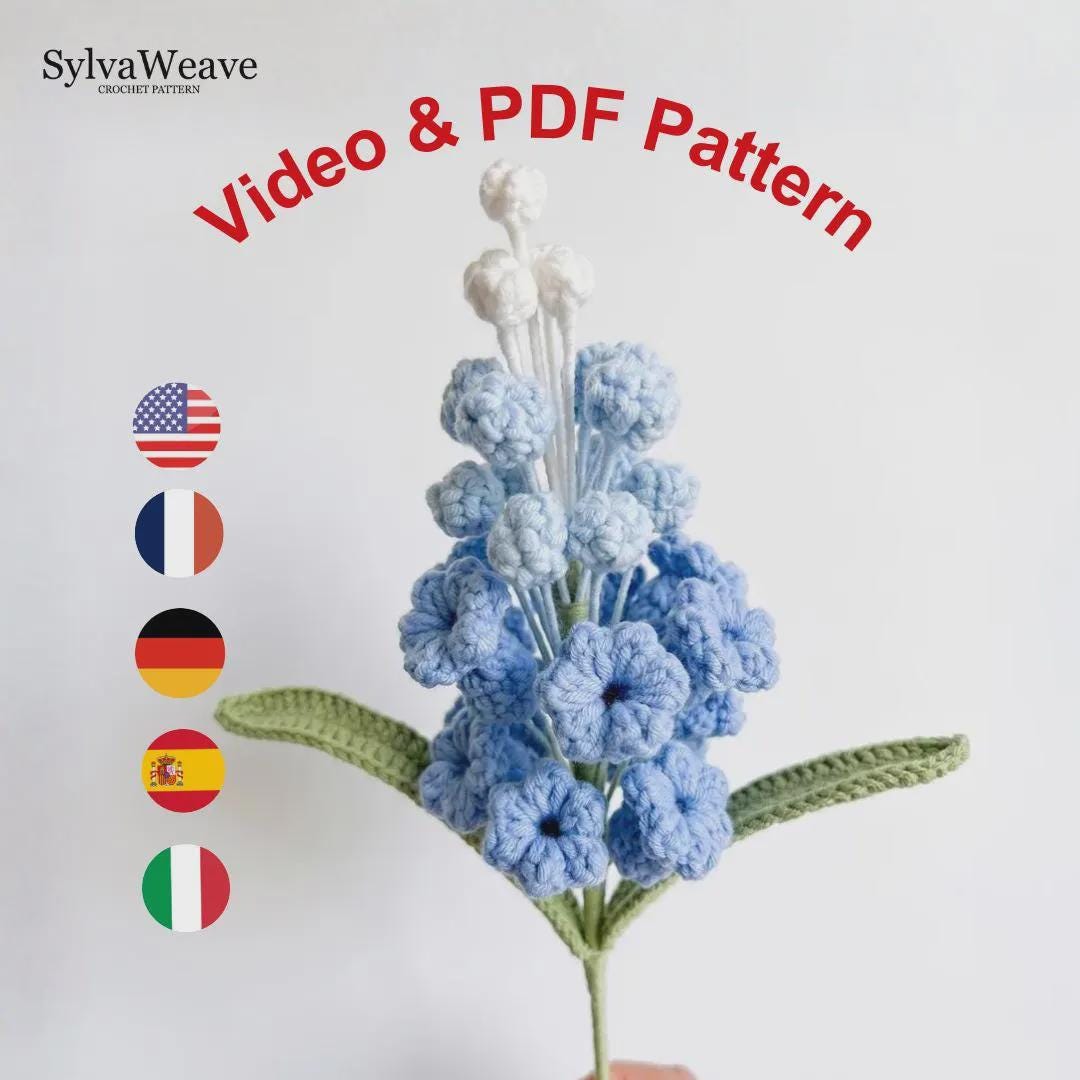 Crochet Flower Bouquet Bundle Pattern PDF with Video, Delphinium, Jasmine, Freesia, Amigurumi flower, Wedding Floral, Valentine, 5 types