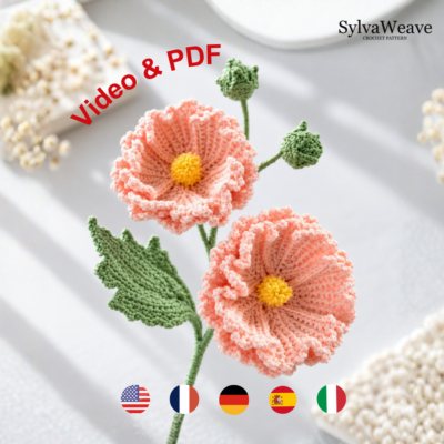 Hollyhock Crochet Flower Pattern PDF and Video Tutorial