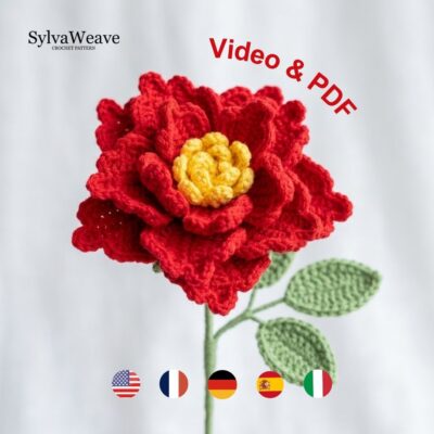 Red Rose Crochet Flower Pattern PDF and Video Tutorial