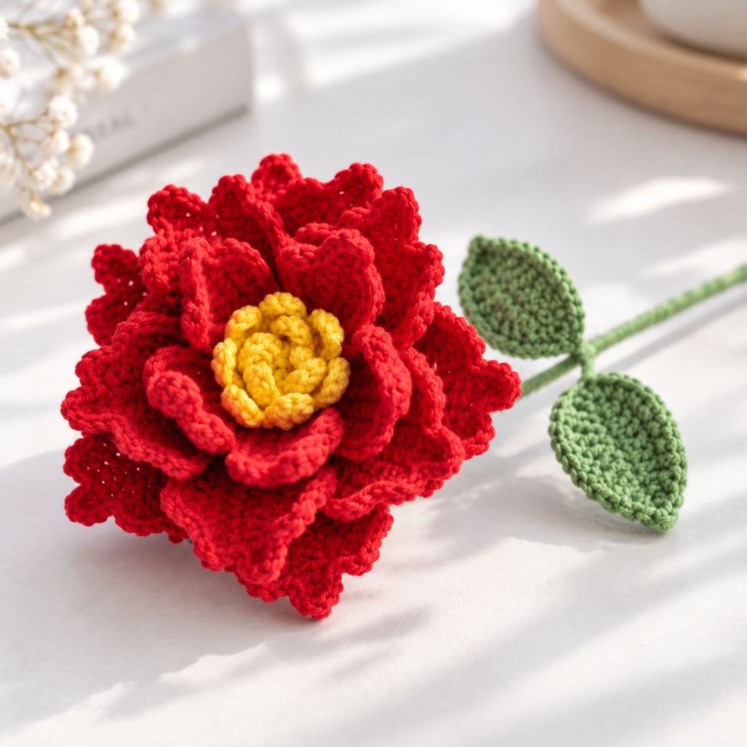 Red Rose Crochet Flower Pattern PDF and Video Tutorial - Image 2