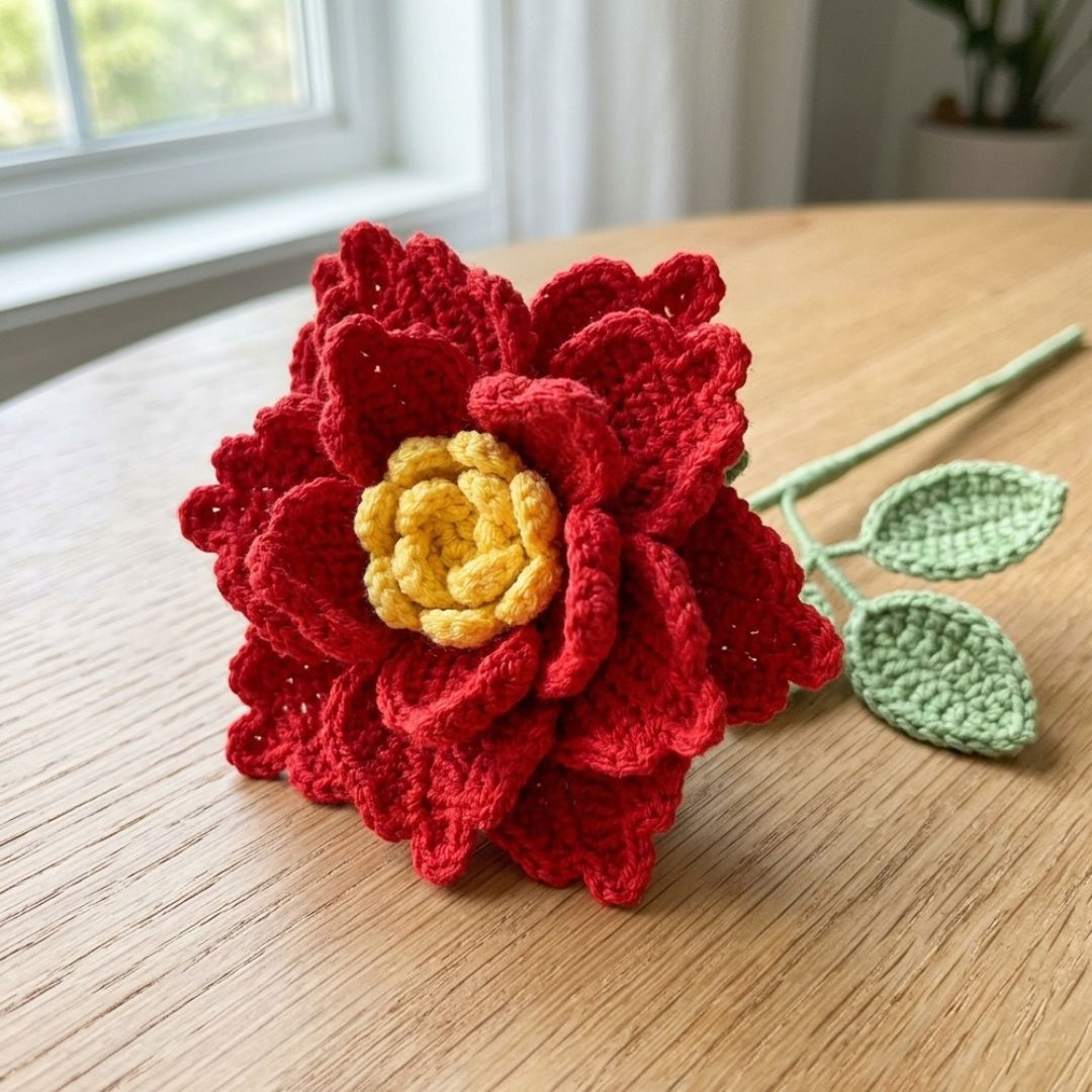 Red Rose Crochet Flower Pattern PDF and Video Tutorial - Image 4