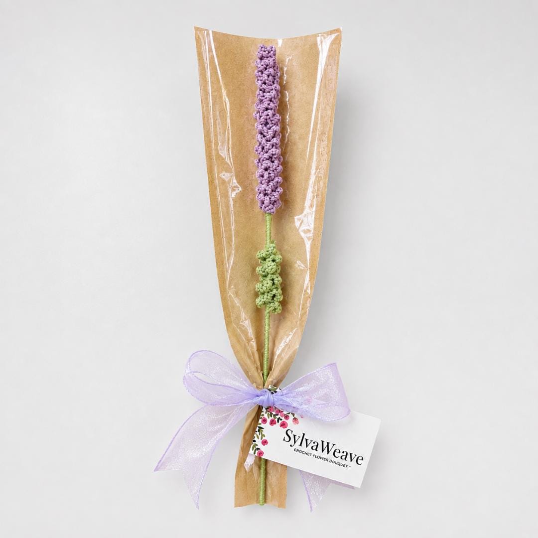 Crocheted Lavender Flower Stem, Everlasting Yarn Bloom, Handcrafted Gift for Her - Image 3