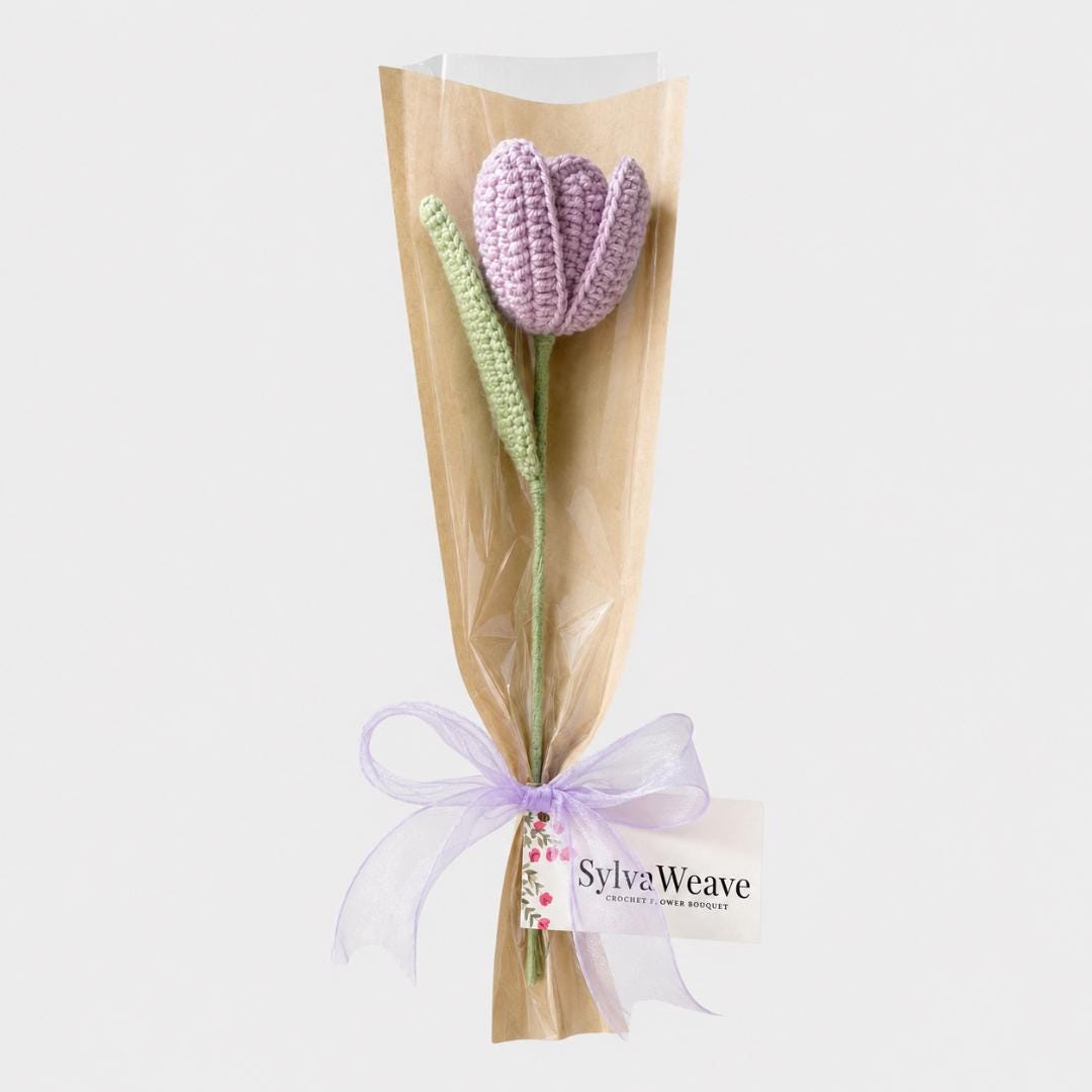 Hand-Crocheted Tulip Flower, Everlasting Cotton Yarn Stem, Gift for Mom - Image 2