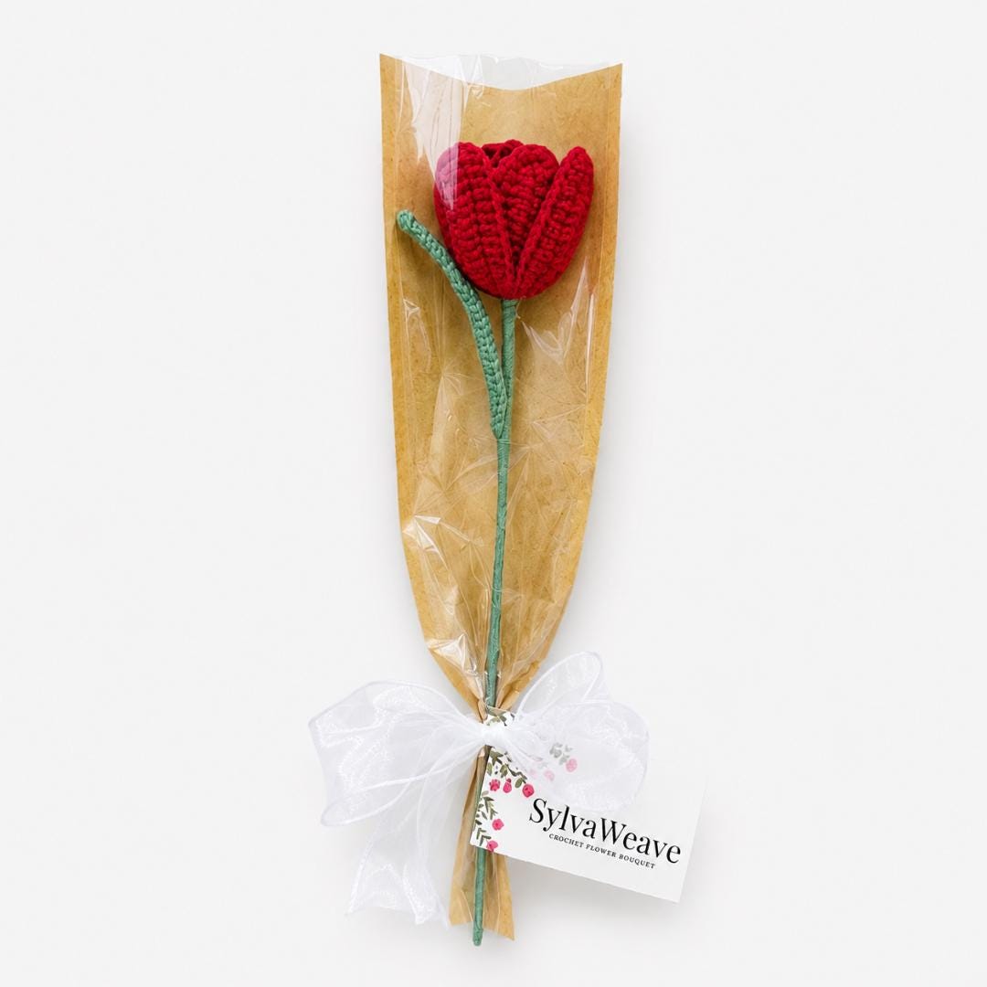 Hand-Crocheted Tulip Flower, Everlasting Cotton Yarn Stem, Gift for Mom - Image 3