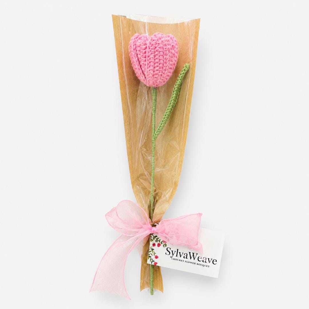 Hand-Crocheted Tulip Flower, Everlasting Cotton Yarn Stem, Gift for Mom - Image 4