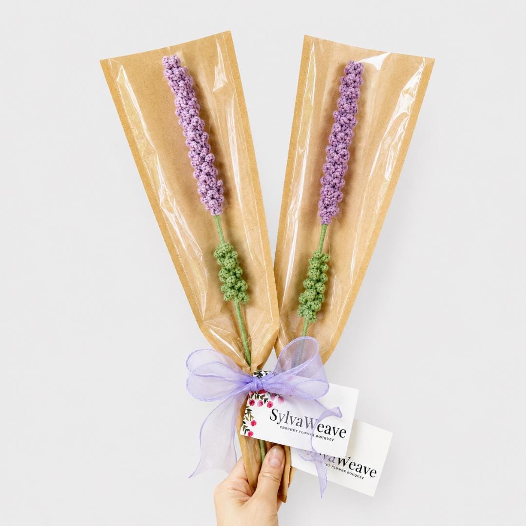 Crocheted Lavender Flower Stem, Everlasting Yarn Bloom, Handcrafted Gift for Her