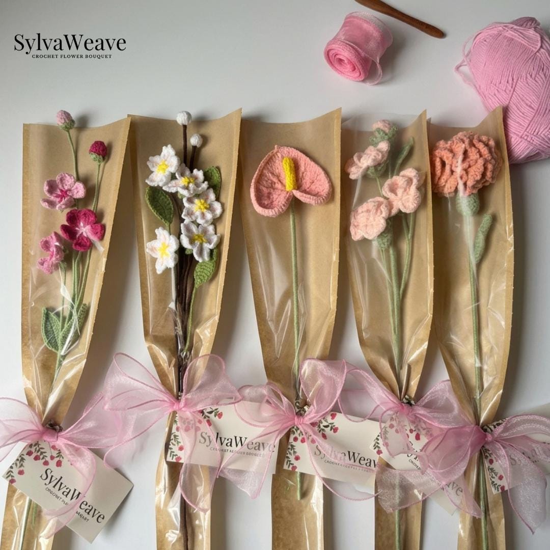 Handmade Crochet Tulip Flower, Everlasting Floral Arrangement, Birthday Gift