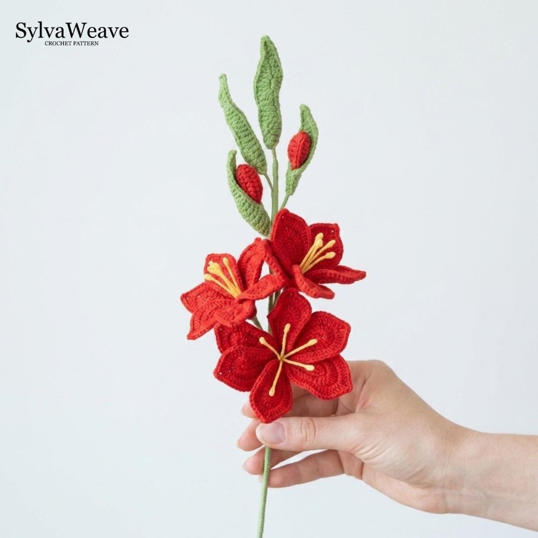 Gladiolus Crochet Flower Pattern PDF and Video Tutorial - Image 4