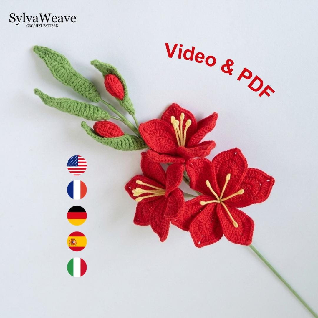 Gladiolus Crochet Flower Pattern PDF and Video Tutorial