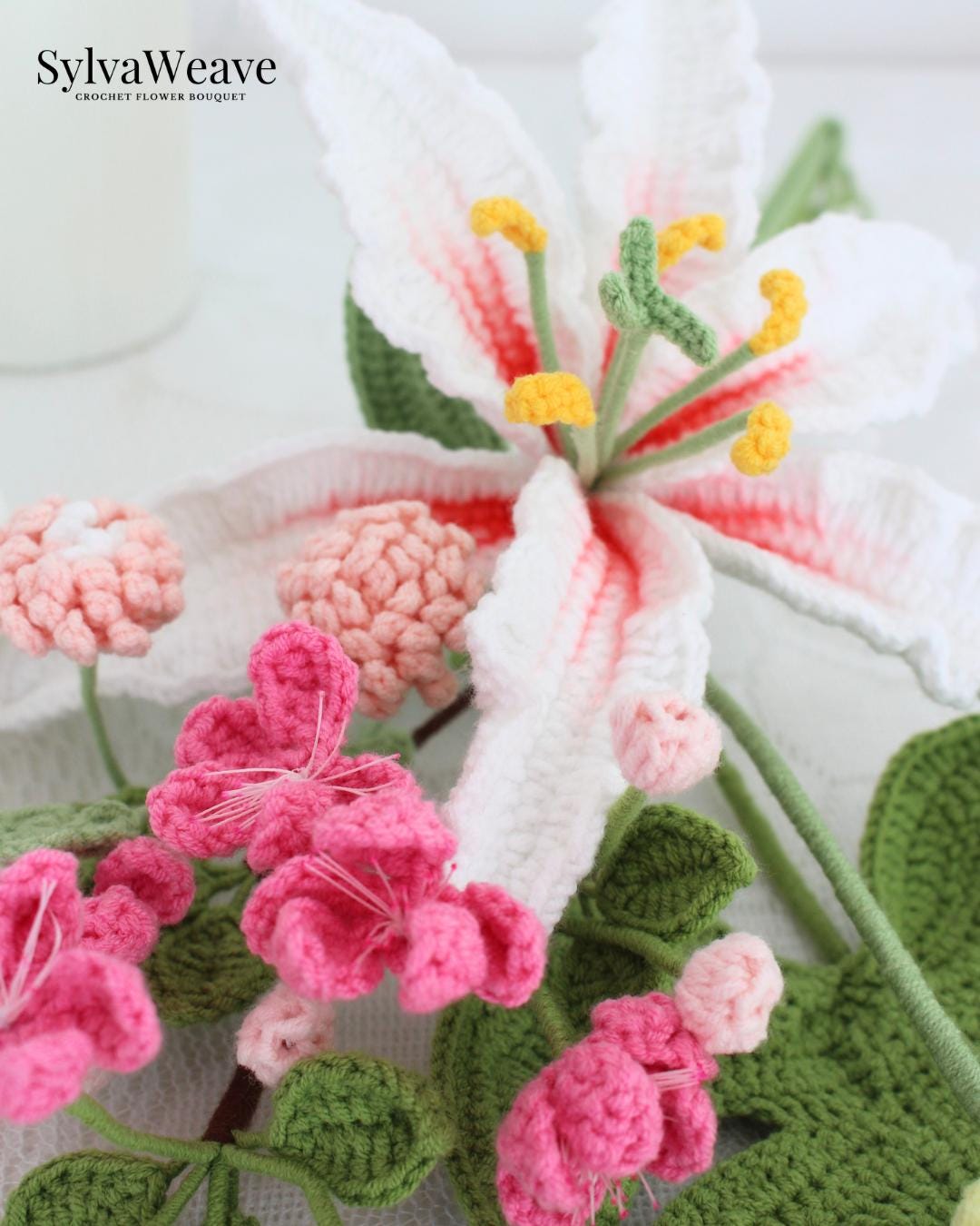 Crochet Lily Flower Bouquet, Everlasting Crochet Flower, Handmade Home Decoration, Anniversary Gift, Wedding Floral , Thanksgiving Gift - Image 6