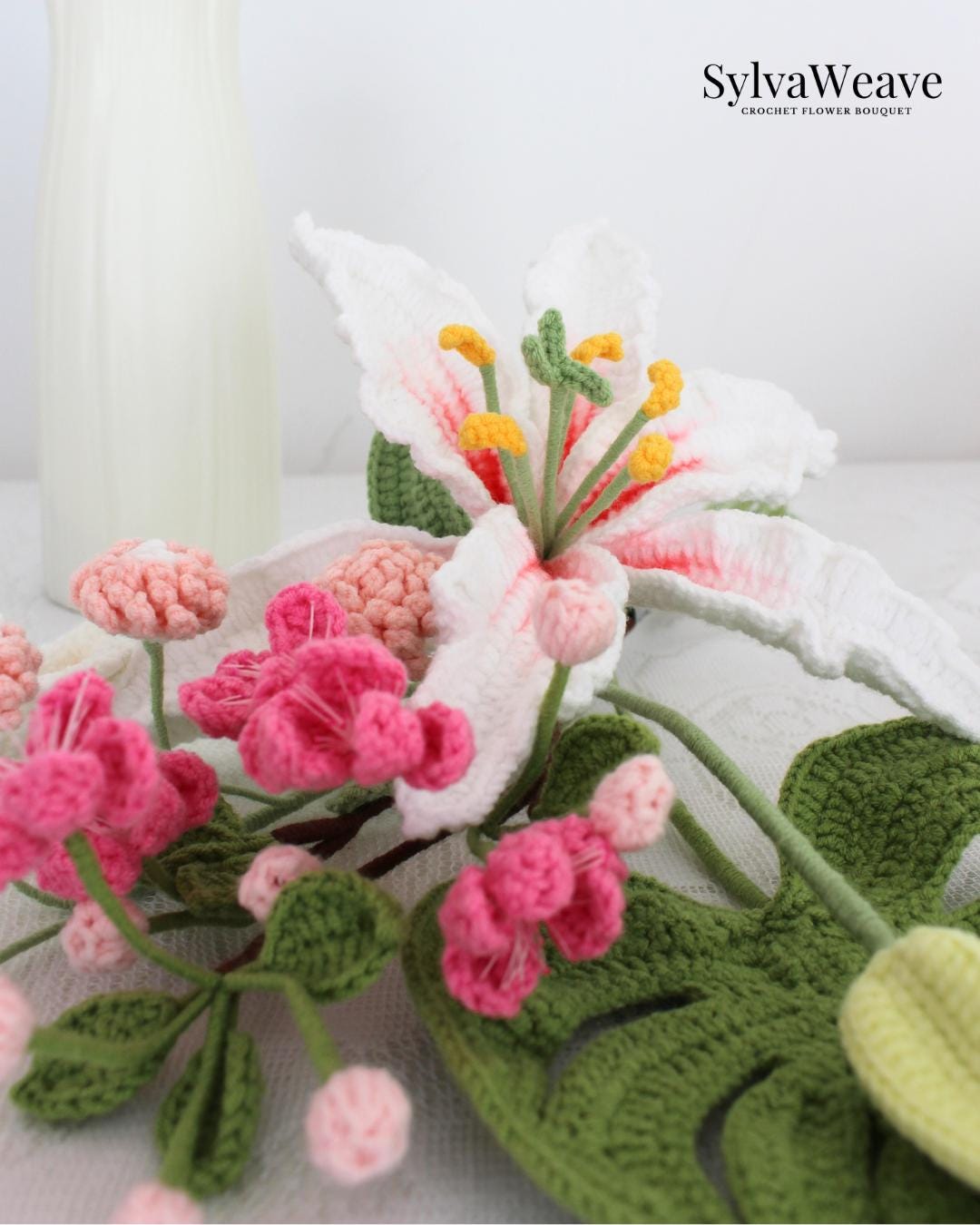 Crochet Lily Flower Bouquet, Everlasting Crochet Flower, Handmade Home Decoration, Anniversary Gift, Wedding Floral , Thanksgiving Gift - Image 7