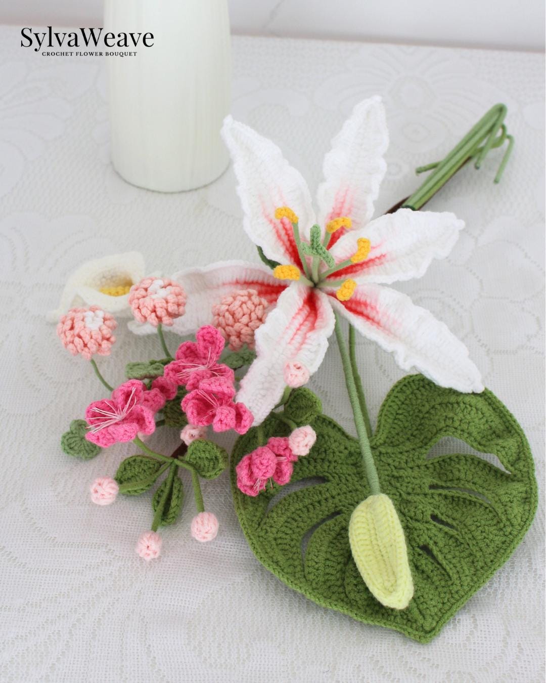 Crochet Lily Flower Bouquet, Everlasting Crochet Flower, Handmade Home Decoration, Anniversary Gift, Wedding Floral , Thanksgiving Gift - Image 5