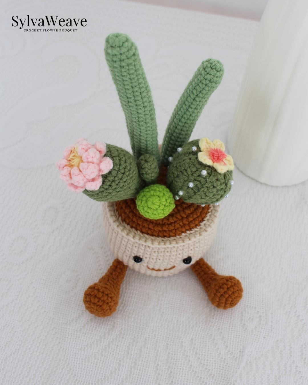 Jellycat Crochet Cactus Plant in Pot, Amigurumi Pot with Cute Face, Fake Plant Desk Decor, Finished Handmade Crochet Gift, Office Plant - Image 4