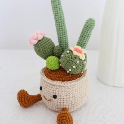 Jellycat Crochet Cactus Plant in Pot, Amigurumi Pot with Cute Face, Fake Plant Desk Decor, Finished Handmade Crochet Gift, Office Plant