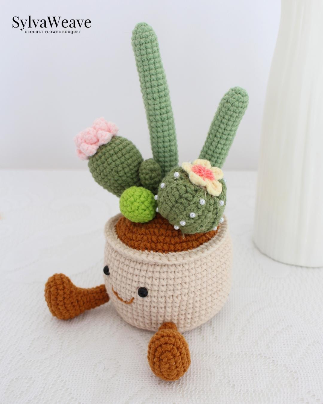 Jellycat Crochet Cactus Plant in Pot, Amigurumi Pot with Cute Face, Fake Plant Desk Decor, Finished Handmade Crochet Gift, Office Plant - Image 2