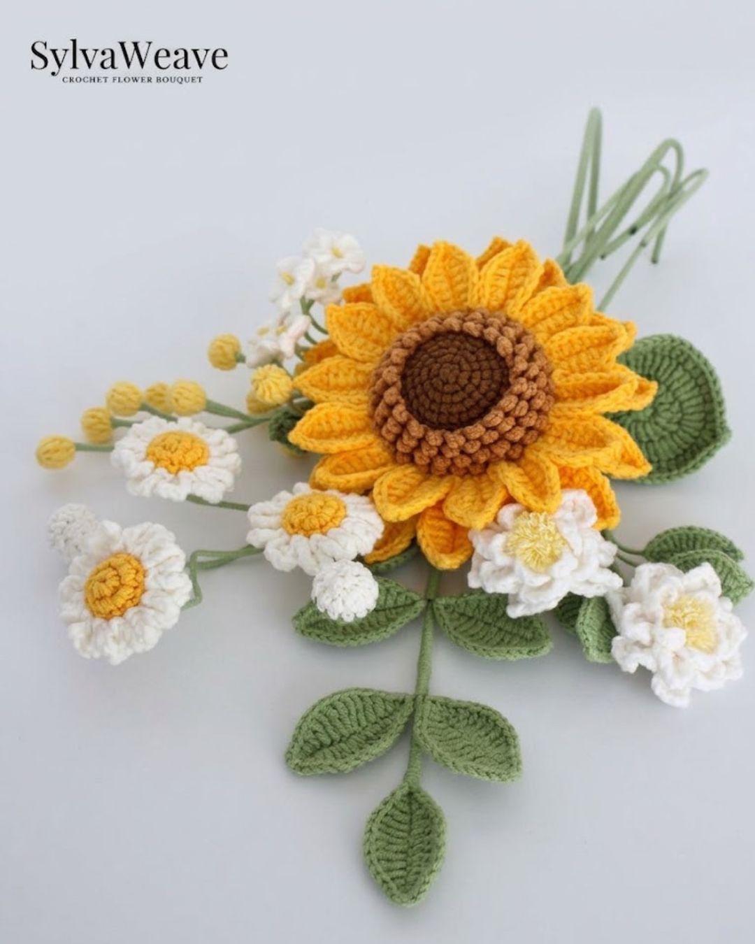 Crochet Sunflower Bouquet, Hand-Knotted Daisies, Everlasting Yarn Flowers, Gift for Mom - Image 6