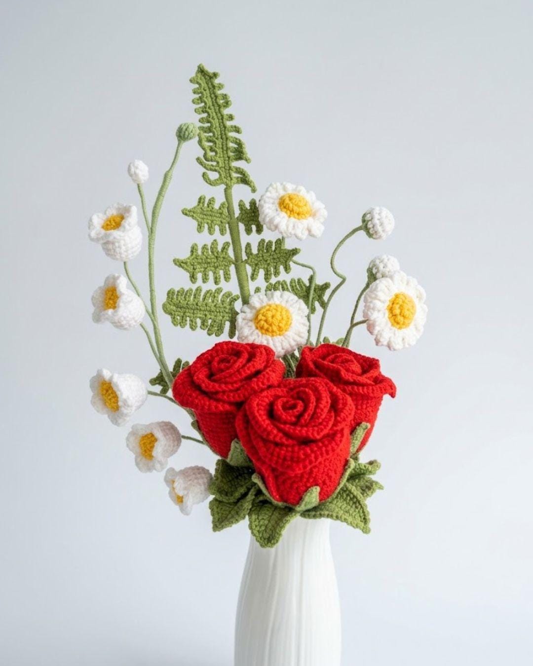 Crochet Rose Flower Bouquet, Everlasting Yarn Blooms, Hand-Knit Home Decoration, Anniversary Gift, Wedding Flora Arrangement - Image 4