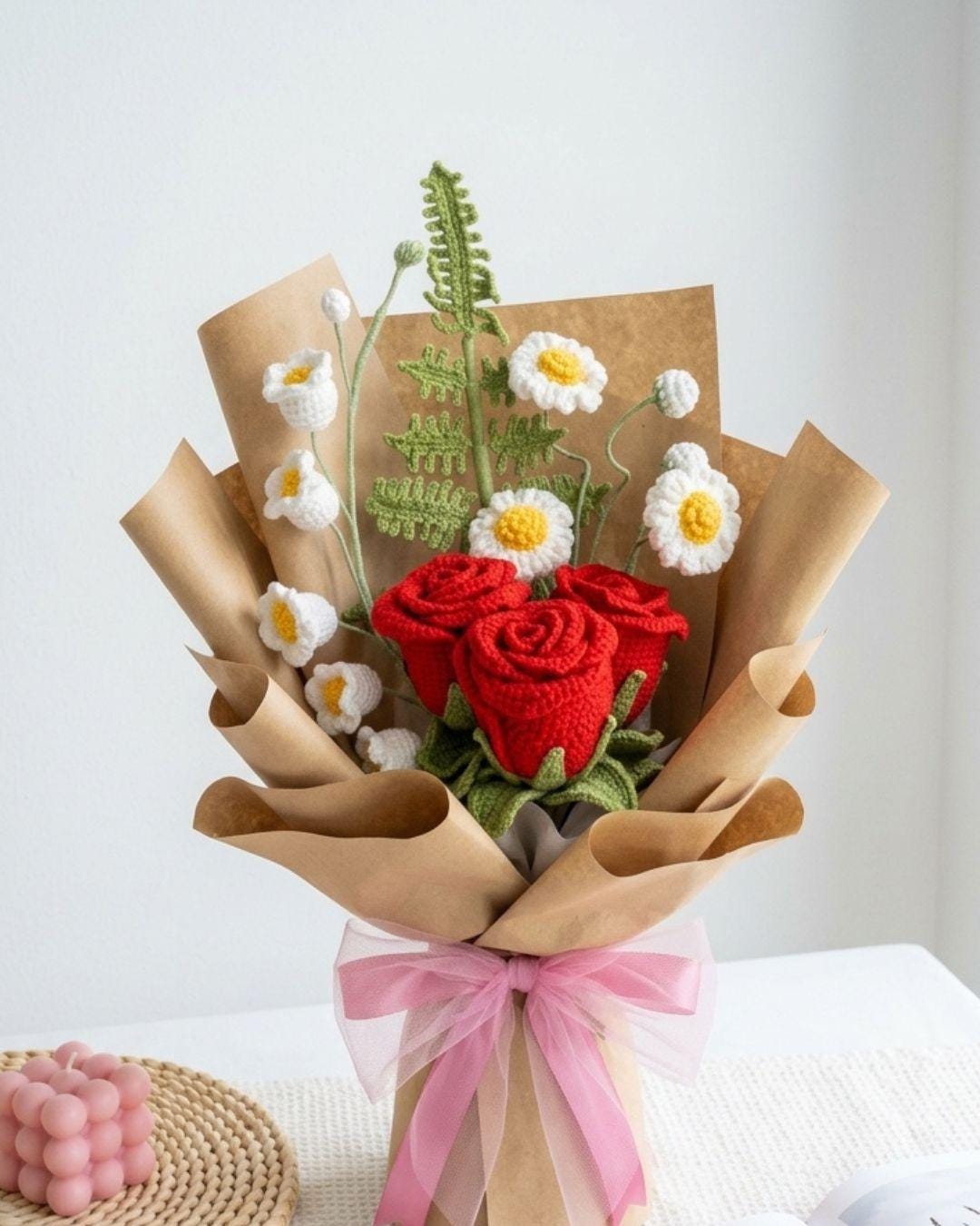 Crochet Rose Flower Bouquet, Everlasting Yarn Blooms, Hand-Knit Home Decoration, Anniversary Gift, Wedding Flora Arrangement