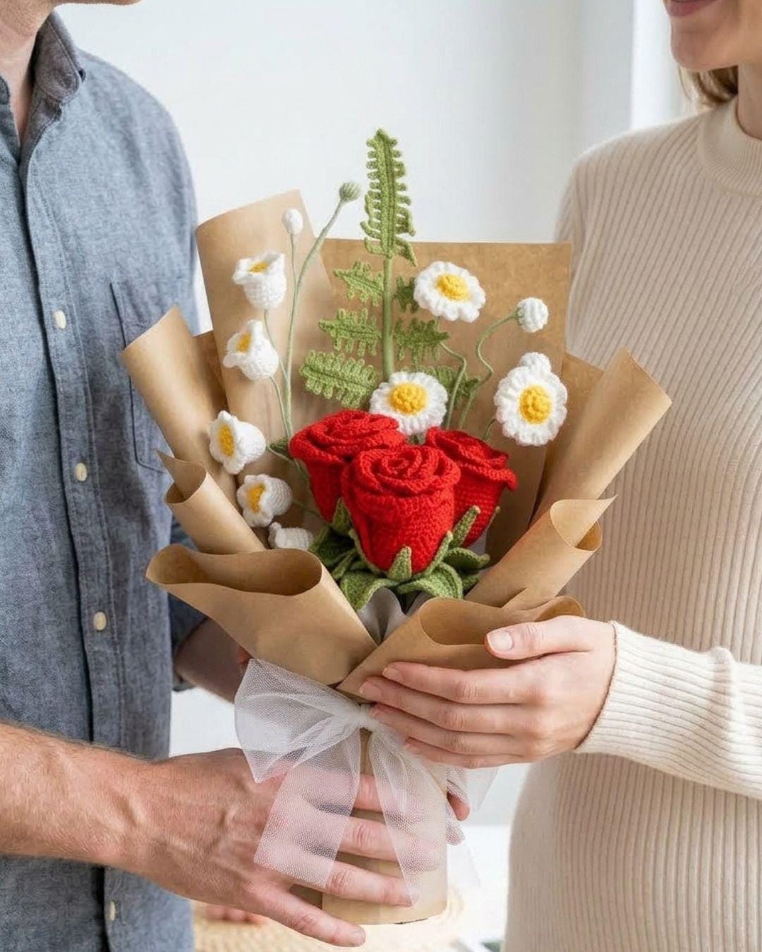 Crochet Rose Flower Bouquet, Everlasting Yarn Blooms, Hand-Knit Home Decoration, Anniversary Gift, Wedding Flora Arrangement - Image 2