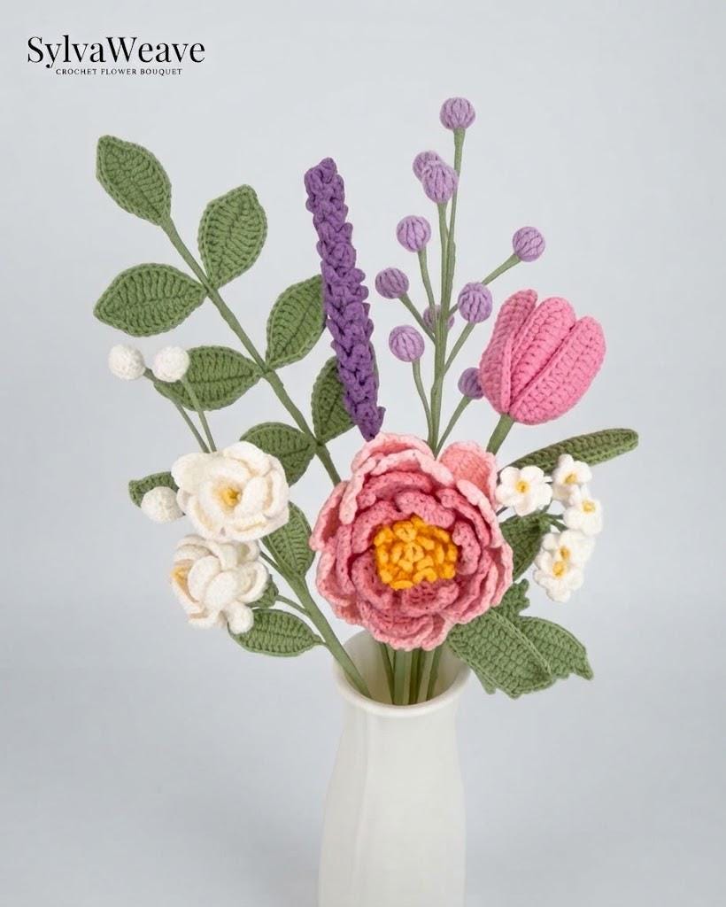 Crochet Peony Flower Bouquet, Everlasting Crochet Flower, Handmade Home Decoration, Anniversary Gift, Wedding Floral , Thanksgiving Gift - Image 3