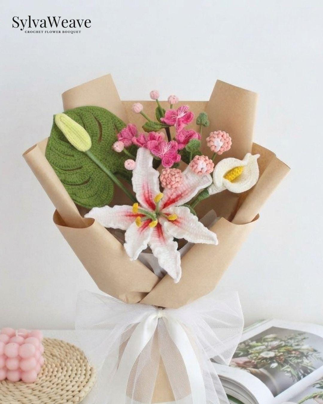 Crochet Lily Flower Bouquet, Everlasting Crochet Flower, Handmade Home Decoration, Anniversary Gift, Wedding Floral , Thanksgiving Gift