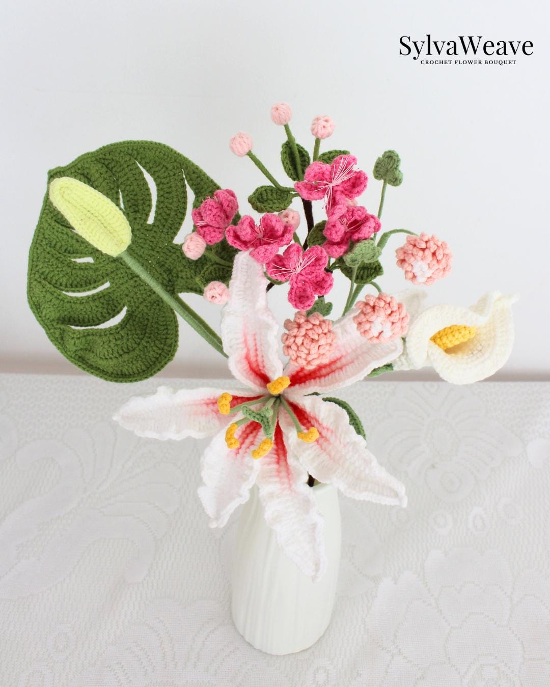 Crochet Lily Flower Bouquet, Everlasting Crochet Flower, Handmade Home Decoration, Anniversary Gift, Wedding Floral , Thanksgiving Gift - Image 4