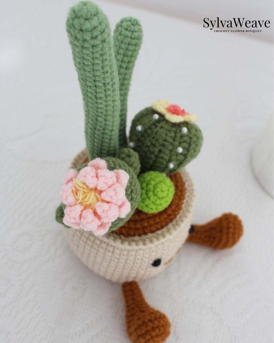Jellycat Crochet Cactus Plant in Pot, Amigurumi Pot with Cute Face, Fake Plant Desk Decor, Finished Handmade Crochet Gift, Office Plant - Image 3
