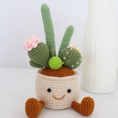 Jellycat Crochet Cactus Plant in Pot, Amigurumi Pot with Cute Face, Fake Plant Desk Decor, Finished Handmade Crochet Gift, Office Plant